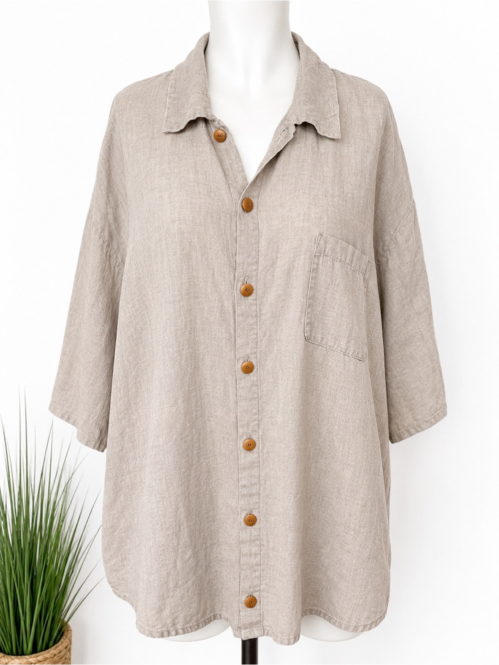 FLAX Jeanne Engelhart 100% Linen Button Front Tunic Medium